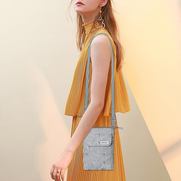 Women's Light Grey Cotton Handmade Cute Canvas Cross Body Bags Phone Purse - Picture 2 of 8